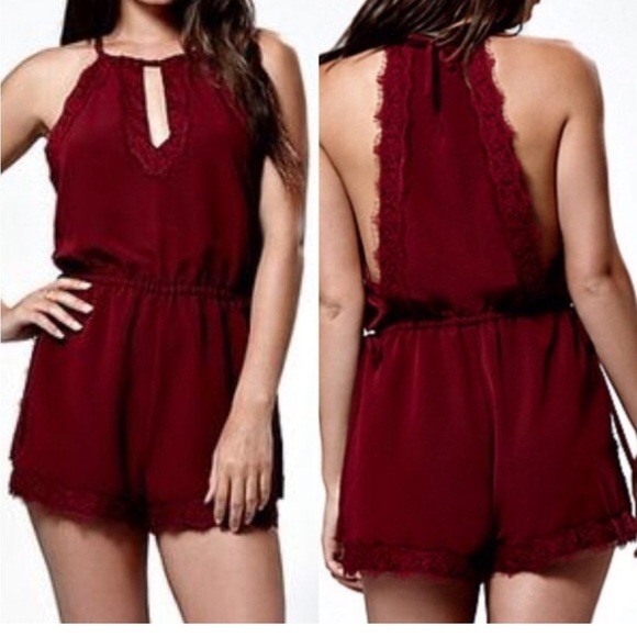 Kendall & Kylie - Maroon Lace Side Tie Romper - Picture 1 of 7